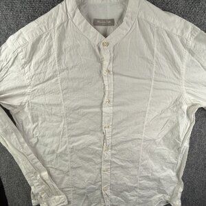 Massimo Dutti Soft XL White Long Sleeve Button Up Shirt Band Collar Adult Woven